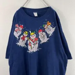USA製 90s 雪だるま Tシャツ ネイビー シングルステッチ