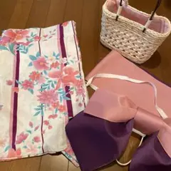 浴衣 セット売り 籠バッグ 作り帯 ピンク 紫