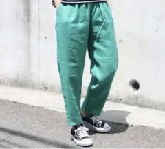 YARRA リトアニアリネンギャザーパンツ　グリーン　Free size