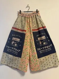 手ぬぐいリメイク 柿渋染めパンツ ワイドパンツ フルーツドロップ 657