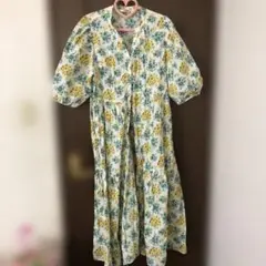 フラワープリント 半袖 ロングワンピース