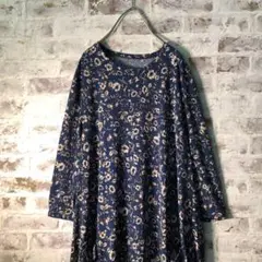 【ヴィンテージ】総柄ワンピース 花柄 レトロ ポケット 古着used BS19
