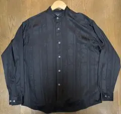 【日本製】SEASONABLE 黒柄バンドカラーシャツ　ブラック　柄シャツ
