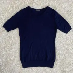 【美品】ジョンスメドレー　半袖ニット　ネイビー　メリノウール　M