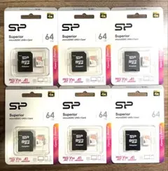 microSDカード 64GB (アダプター付き)シリコンパワー【6個セット】