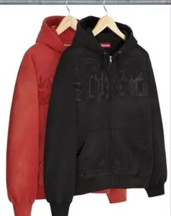 Leather Appliqué Zip Hooded Sweatshirt