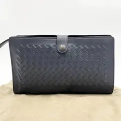 【極美品】BOTTEGA VENETA イントレチャート クラッチバッグ 紺