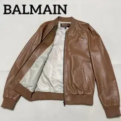 BALMAIN/バルマン 14SS ワッペンレザーライダースジャケット BALMAIN PARIS/バルマン ライダース ジャケット フルジップ 【L】