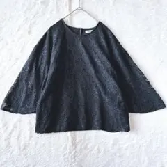 グローバルワーク　七分袖ブラウス　Ｌ　花柄レース　ケープスリーブ　プルオーバー