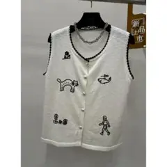 薄手 刺繍 Tシャツ サマーニット チョッキ 袖なし ベスト 柔らかくて