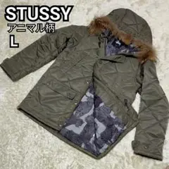 美品 STUSSY ステューシー キルティングジャケット ラクーンファー付き