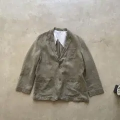00s LLBean コットン リネン テーラードジャケット 42 カーキ