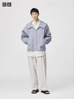 【美品】 ユニクロU タックワイドパンツ M ライトグレー W73 チノパン