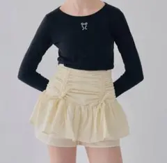 drawstring ribbon tiered skirt pants