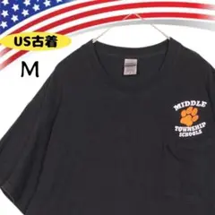 47153【アメリカ古着】ギルダン　黒　肉球　胸ポケット　ドッグスクールTシャツ