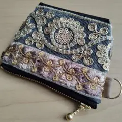 インド刺繍リボン装飾 コインケース　10cmファスナー