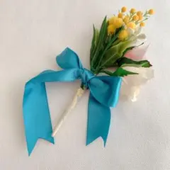 結婚式グッズ 造花ブートニア ブルーリボン 前撮り 新郎胸飾り プリザーブド