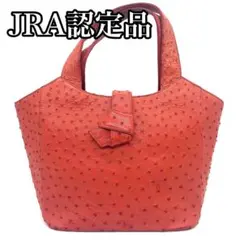 JRA認定 オーストリッチ ハンドバッグ オレンジ　マグネットフラップ