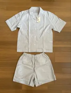 新品MUJI無印良品 綿ブロード半袖パジャマ M 婦人 ショート丈 ライトブルー