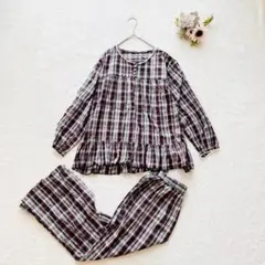 フリル付き ルームウェアセット（M～L）パジャマ セットアップ チェック柄