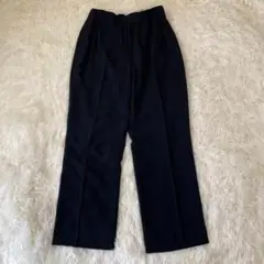 プロポノ　黒 たックパンツ ゴムウエスト センタープレス