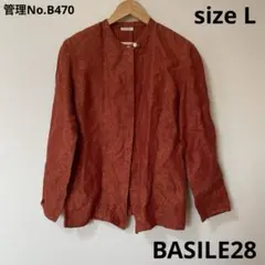 レディース　トップス　ノーカラージャケット オレンジ リネン風　BASILE28