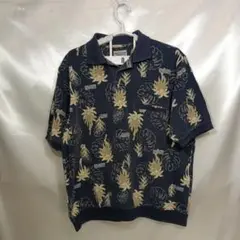 139♪米国ユーズド★WINDHAM POINTポロシャツ花柄ネイビーMサイズ