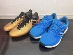 adidas サッカーシューズ ゴールド & ランニングシューズ ブルー 26