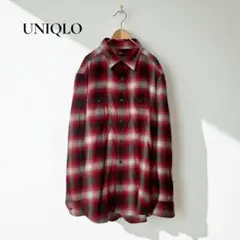 ユニクロ【L】ネルシャツ　シャツ チェック柄 長袖 カジュアル レトロf849