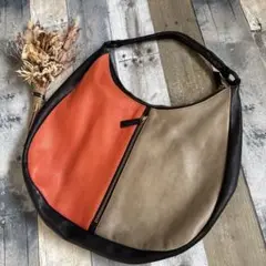 レザーショルダーバッグ オレンジ カーキ