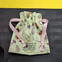 東京ディズニーランド 美女と野獣 巾着袋 ポーチ 黄緑 新品未使用
