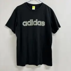 adidas 黒 Tシャツ ロゴ入り　Oサイズ ○43