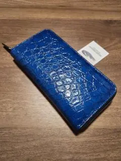 ☆実物撮影☆ 新品 未使用品 神秘の青 一枚革 クロコダイル 長財布 目地染め