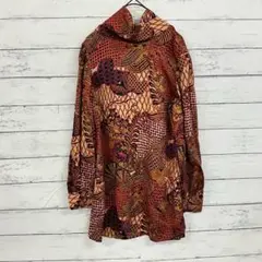 古着✨【F】トップス 長袖 チュニック ハイネック ゆったり カラフル オレンジ