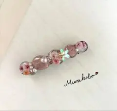 ピンクのかすみ草のバレッタ　No.2227