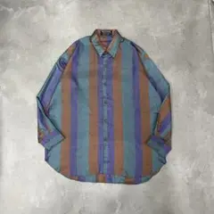 80s-90s Vintage シルクストライプシャツ 光沢 L