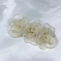 ローズ　ヘアクリップ　オーガンジー