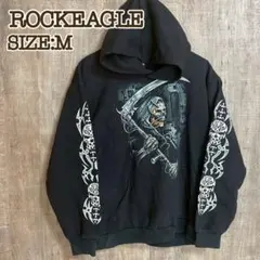 古着 ROCKEAGLE プルオーバーパーカー 黒 スカル柄M