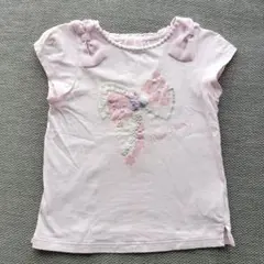 メゾピアノ ピンク リボン刺繍 Tシャツ　汚れあり 130