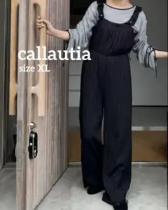 新品タグ付♦︎callautia ギャザーショルダーオールインワン プリーツ黒XL