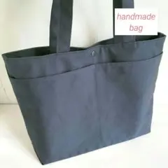 handmade　トートバッグ　国産帆布キャンバス　A4通勤　ポケット　ネイビー