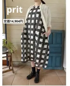 prit プリット　チェックプリントコクーンワンピース 半袖　インナー付き