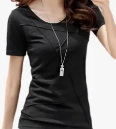 黒 XL Tシャツ　訳あり　丸首　ストレッチ　 無地