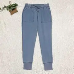 GU【S】スウェットパンツ くすみブルー 裾リブ ゆったり伸縮素材 カジュアル