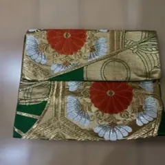 花柄ポーチ 緑 金 オレンジ