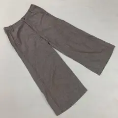 CROCODILE ワイドパンツ グレー 麻混 フロントジッパー ミディ丈 M