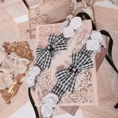 ドール用ヘッドドレス￤白薔薇×ギンガムチェック②(MDD MSD 幼SD)