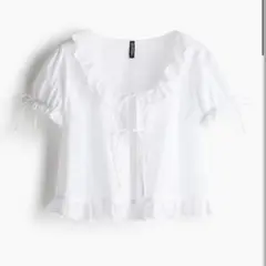 H&M フリルトリムコットンブラウス　ホワイト
