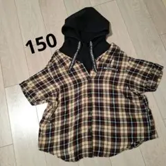 Ricca.ricca 　フード　ドッキングシャツ　ベージュ系チェック　150