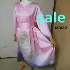 sale!正絹 付け下げ ウエストリボン付きタック入りワンピース♪着物リメイク